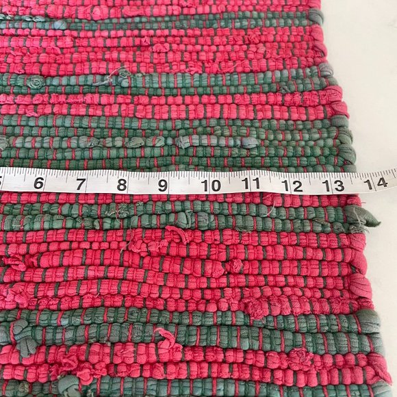 4 Vintage Tag Textiles Festive Red Green Cotton Rag Rug Placemats with Fringe - Picture 9 of 9